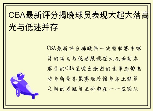 CBA最新评分揭晓球员表现大起大落高光与低迷并存