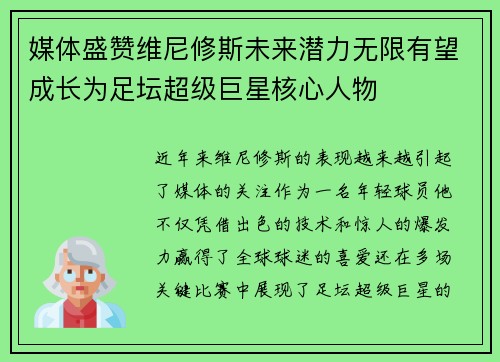 媒体盛赞维尼修斯未来潜力无限有望成长为足坛超级巨星核心人物